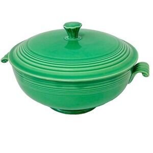 Vtg Fiestaware Covered Bowl Dish w/Lid Handles Original Green EUC Glazed‎ Veggie